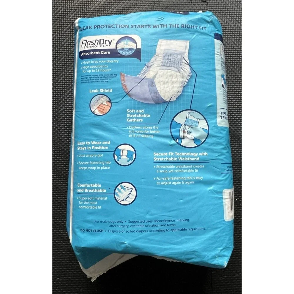 Disposable Male Dog Wraps Medium 36 Count Stretchy Waistband Hartz Comfitables
